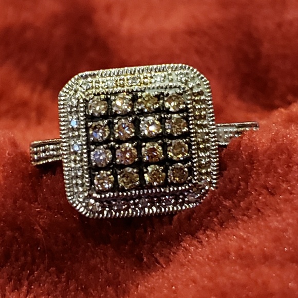 Sterling Silver ~ Chocolate & Clear Diamonds Ring - Picture 1 of 8